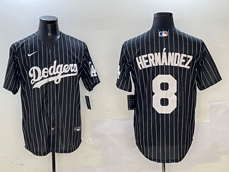 Men Los Angeles Dodgers #8 Hernandez Black Stripe Jointly Name 2025 Nike MLB Jersey style 1